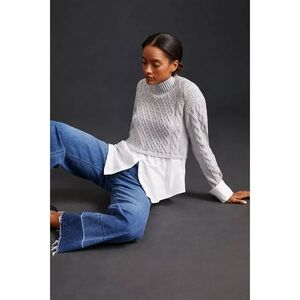 Anthropologie Gray Cable Knit Sweater